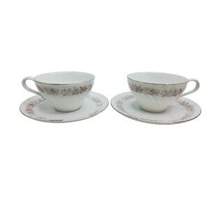 vintage pair porcelain dansico japan teahouse rose floral tea cups/saucers
